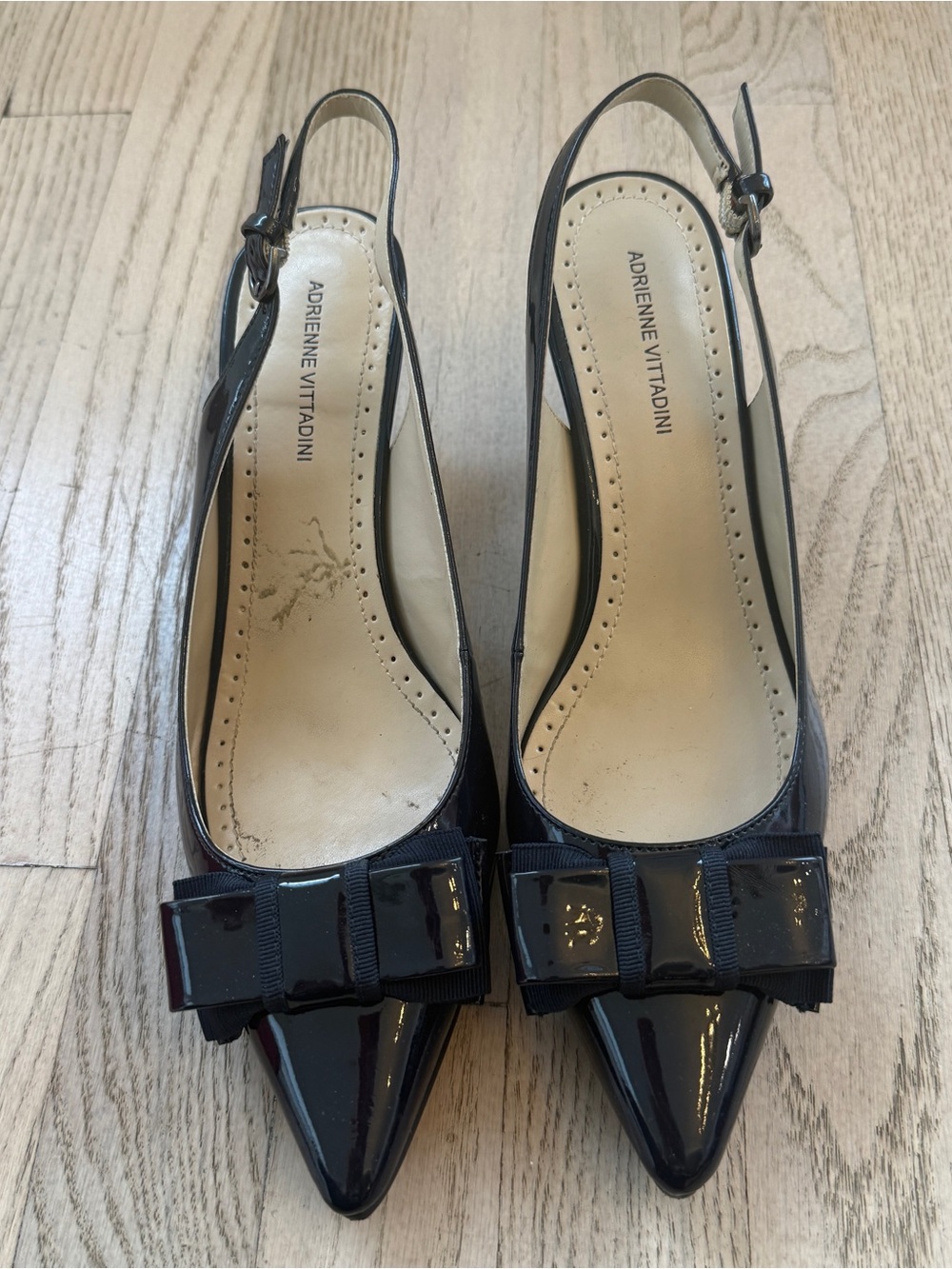 ADRIENNE VITTADINI Peridot Navy Patent Bow Slingback Kitten Heels Women’s 8.5